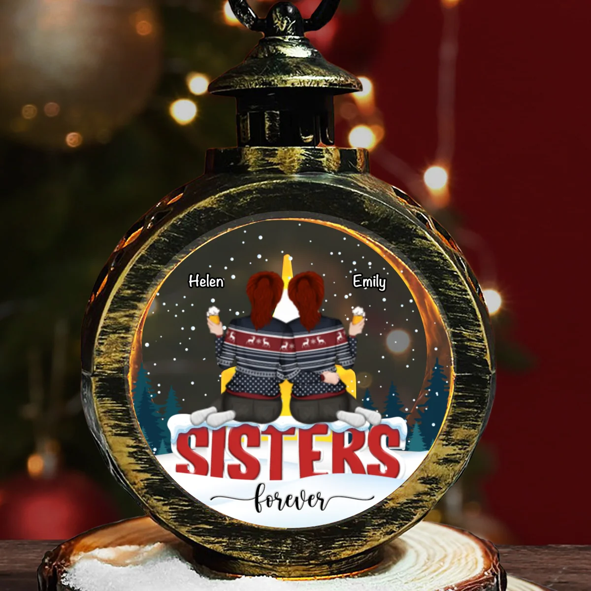Besties Sitting Together - Personalized Custom Christmas Lantern - Image 6