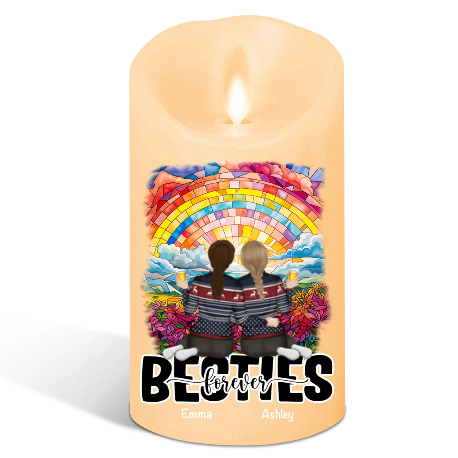 Besties Sitting Together - Personalized Custom LED Candle - Image 6