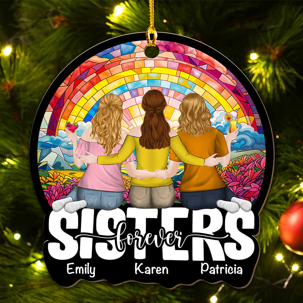 Besties Sitting Together - Personalized Custom Wood Ornament - Image 4