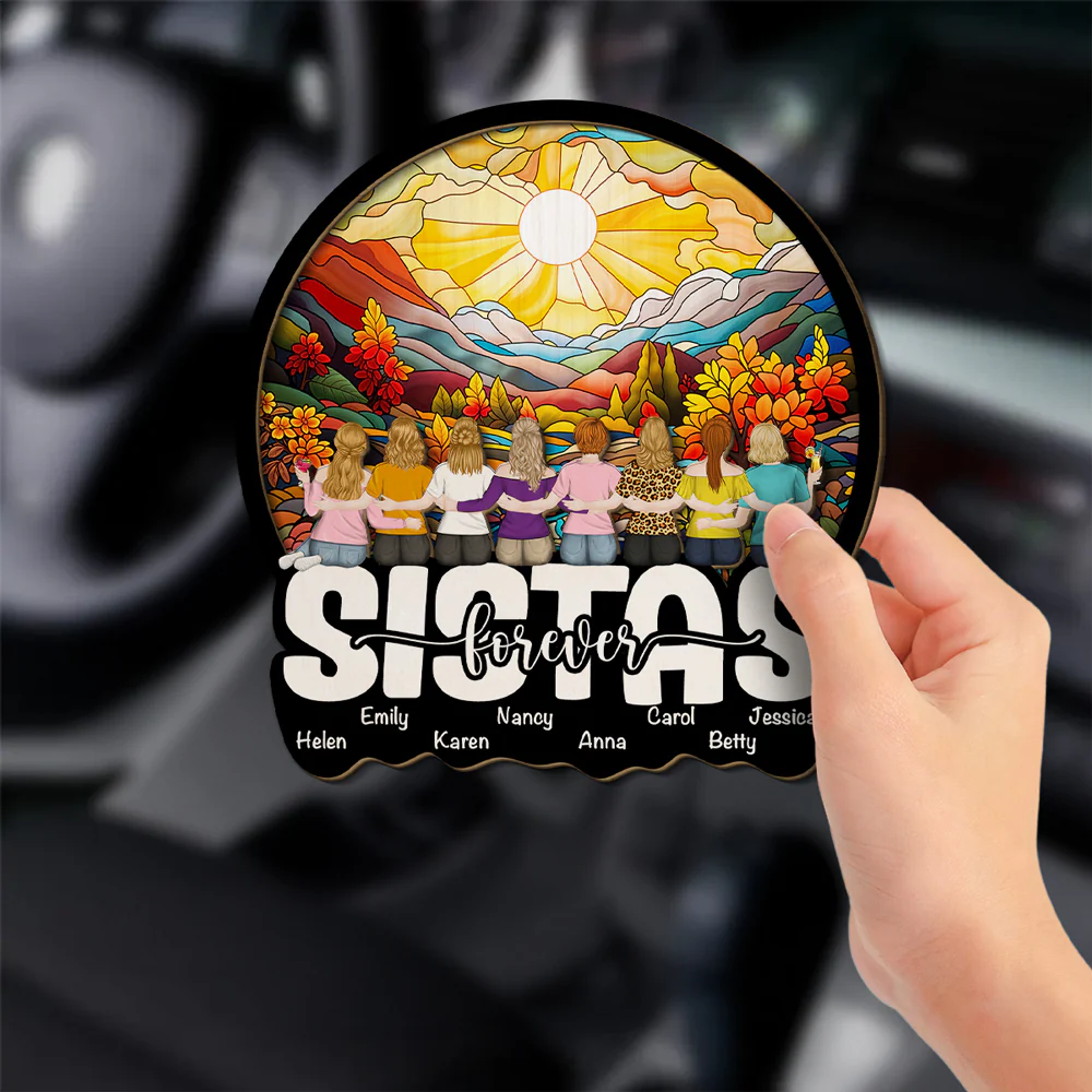 Besties Sitting Together Version 2 - Personalized Custom Car Visor Clip - Image 2