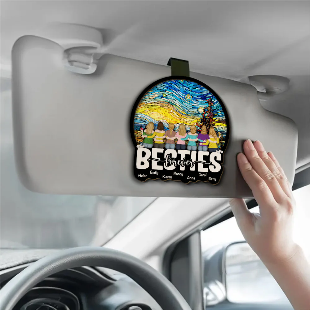 Besties Sitting Together Version 2 - Personalized Custom Car Visor Clip - Image 3