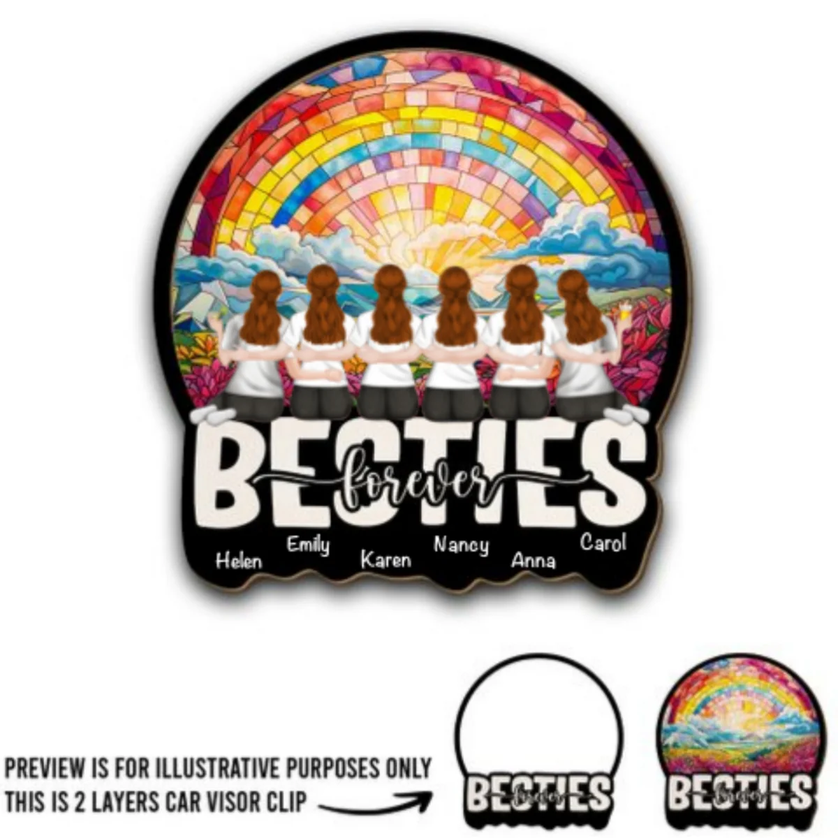 Besties Sitting Together Version 2 - Personalized Custom Car Visor Clip - Image 4