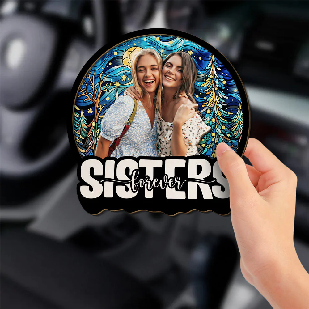 Besties Sitting Together Version Photo - Personalized Custom Car Visor Clip - Image 2