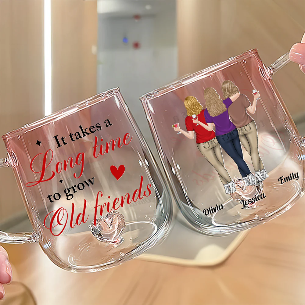 Besties Take Time To Grow - Personalized Custom Pink Gradient Glass Mug - Image 4