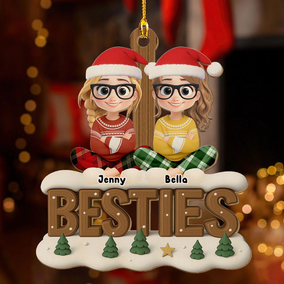 Besties This Year Onwards - Personalized Custom 3D Effect Wood Ornament - Image 2