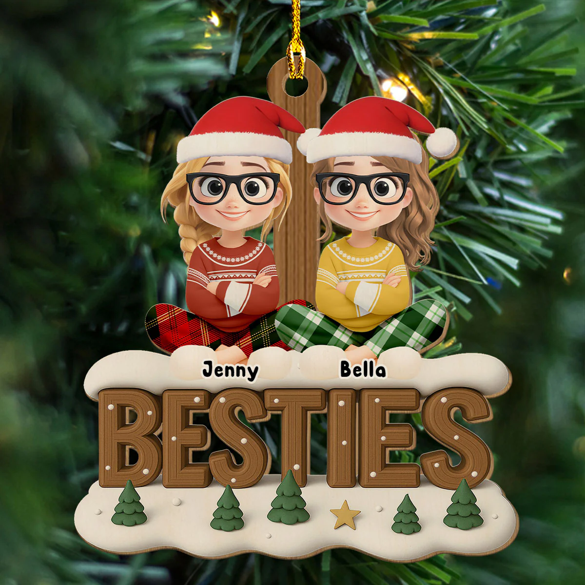 Besties This Year Onwards - Personalized Custom 3D Effect Wood Ornament - Image 5