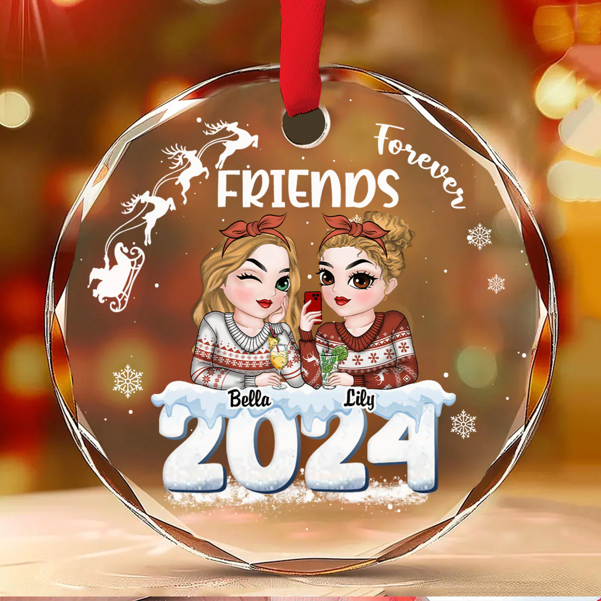 Besties Together 2024 - Personalized Custom Glass Ornament - Image 2