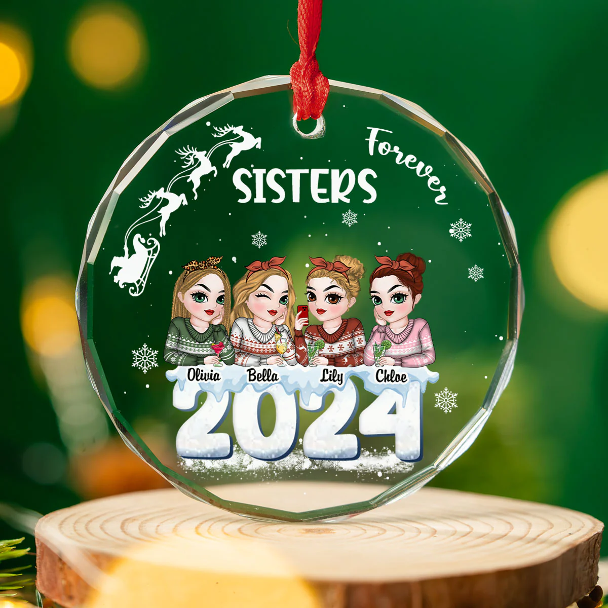 Besties Together 2024 - Personalized Custom Glass Ornament - Image 4