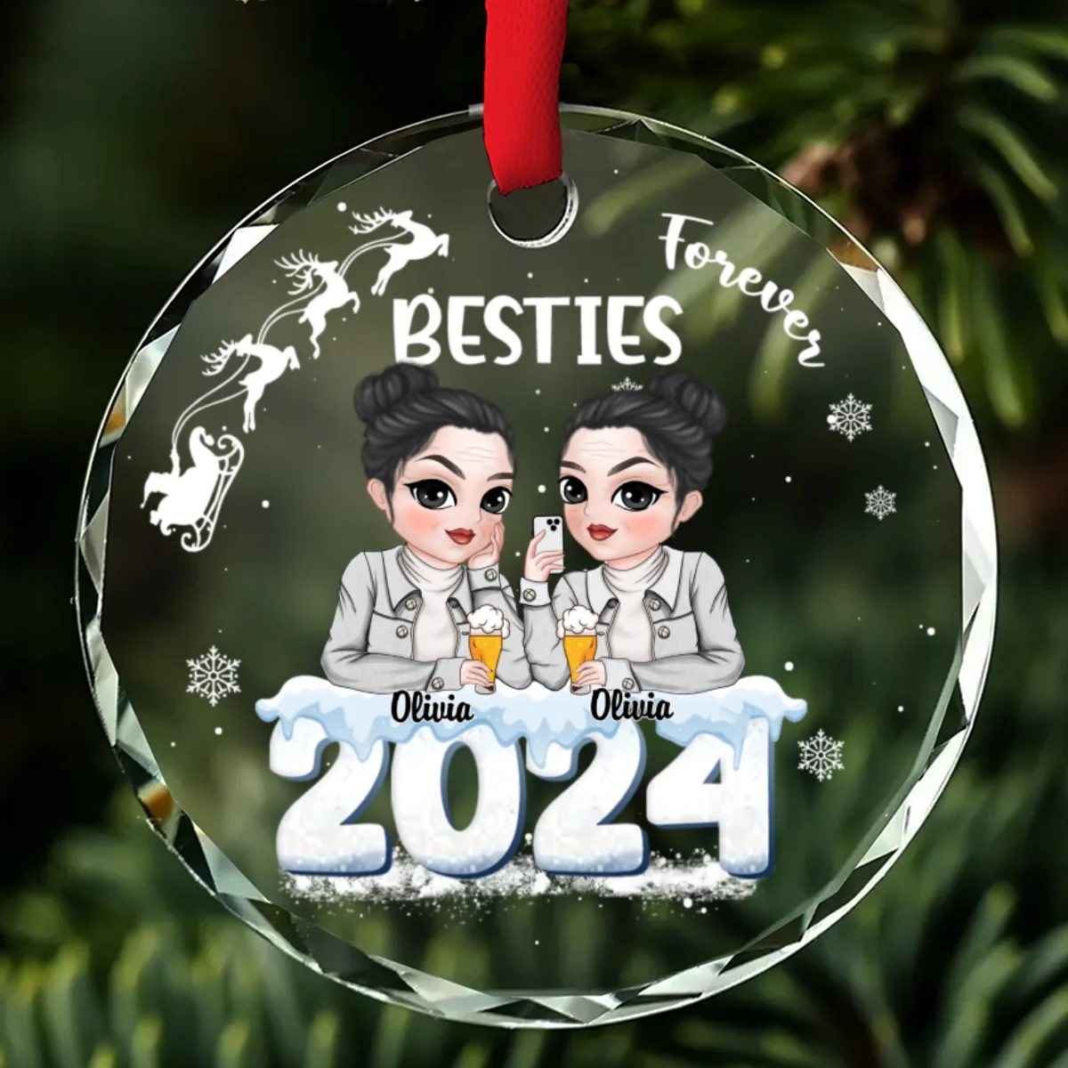 Besties Together 2024 - Personalized Custom Glass Ornament - Image 5