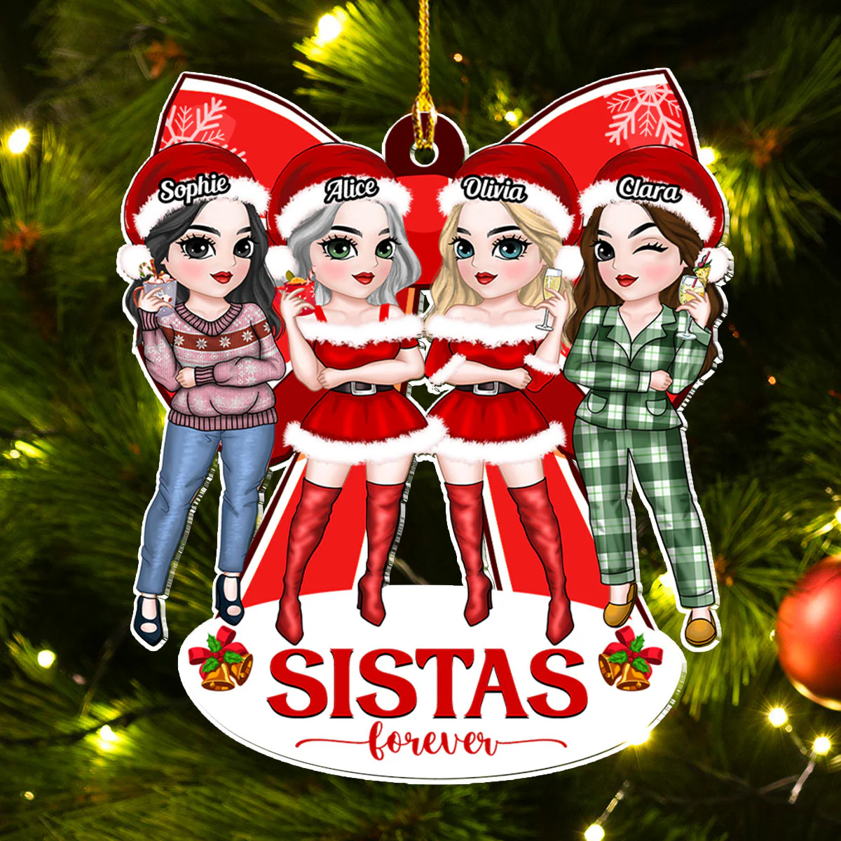 Besties With Bowtie - Personalized Custom Acrylic Ornament - Image 3