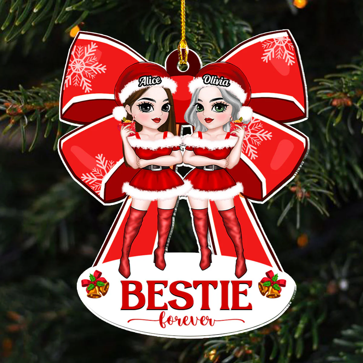 Besties With Bowtie - Personalized Custom Acrylic Ornament - Image 4