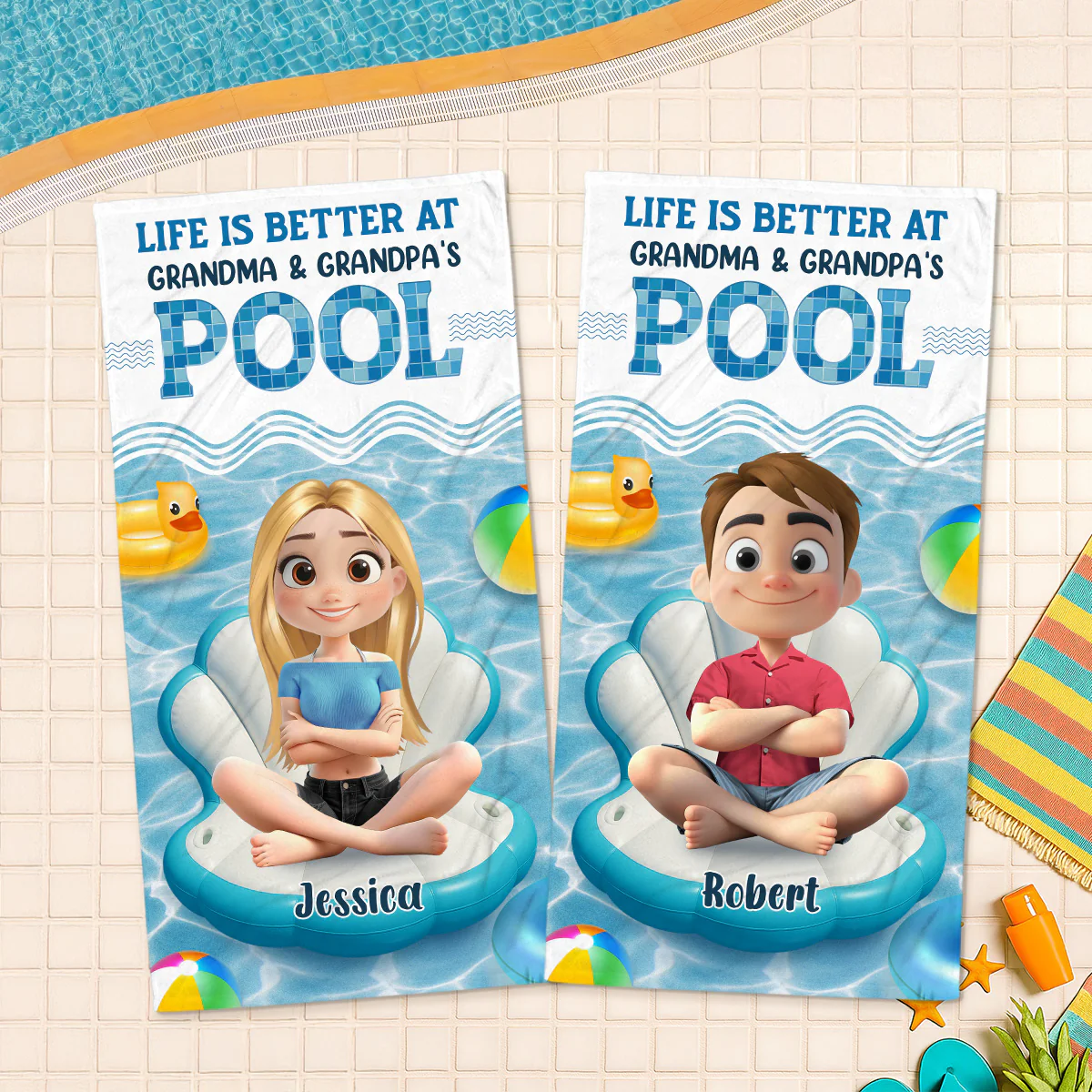 Better At Grandma Pool - Personalized Custom Beach Towel - Image 4