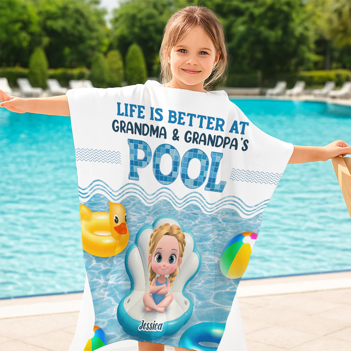 Better At Grandma Pool - Personalized Custom Hooded Beach Towel - Image 3