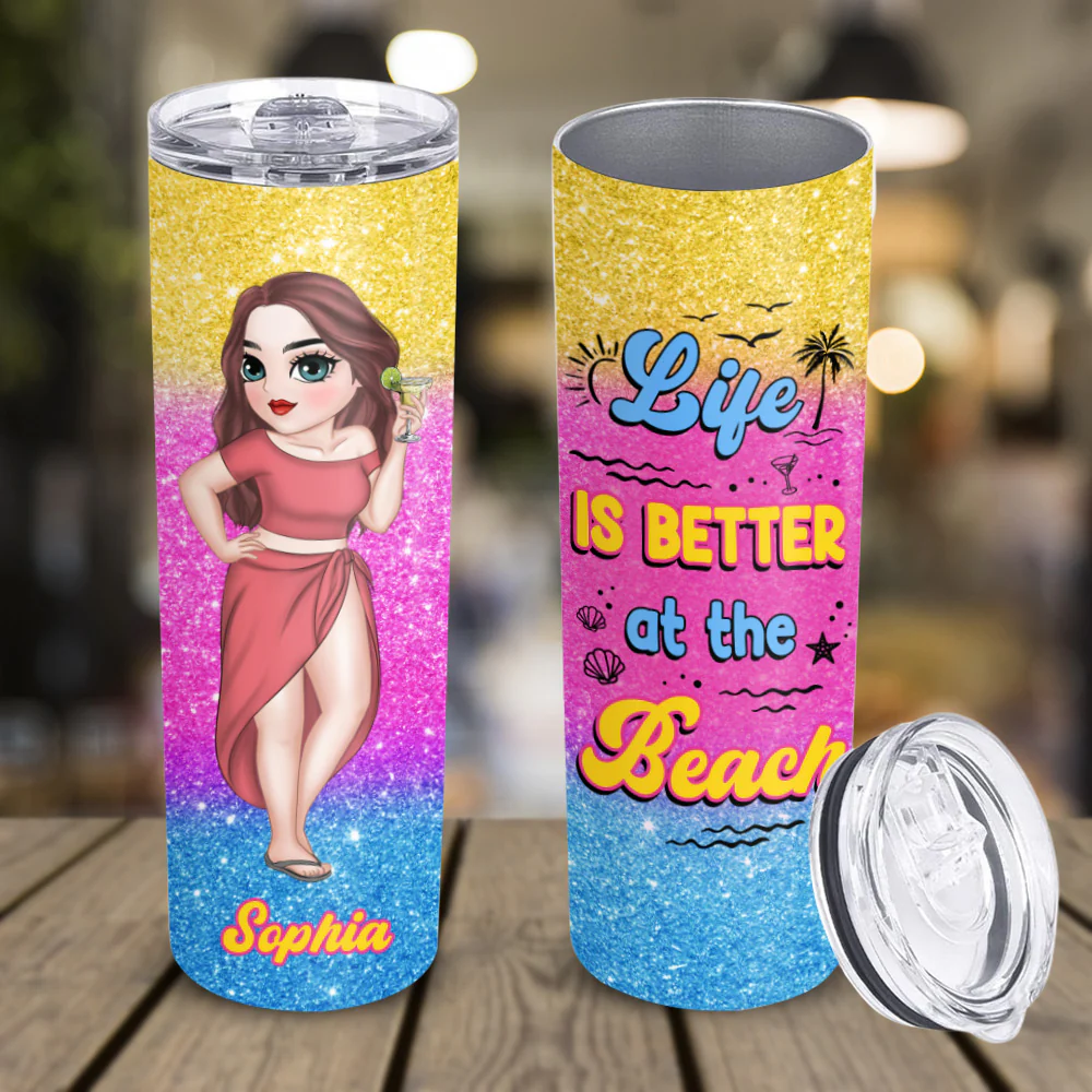 Better At The Beach - Personalized Custom Skinny Tumbler - Image 2