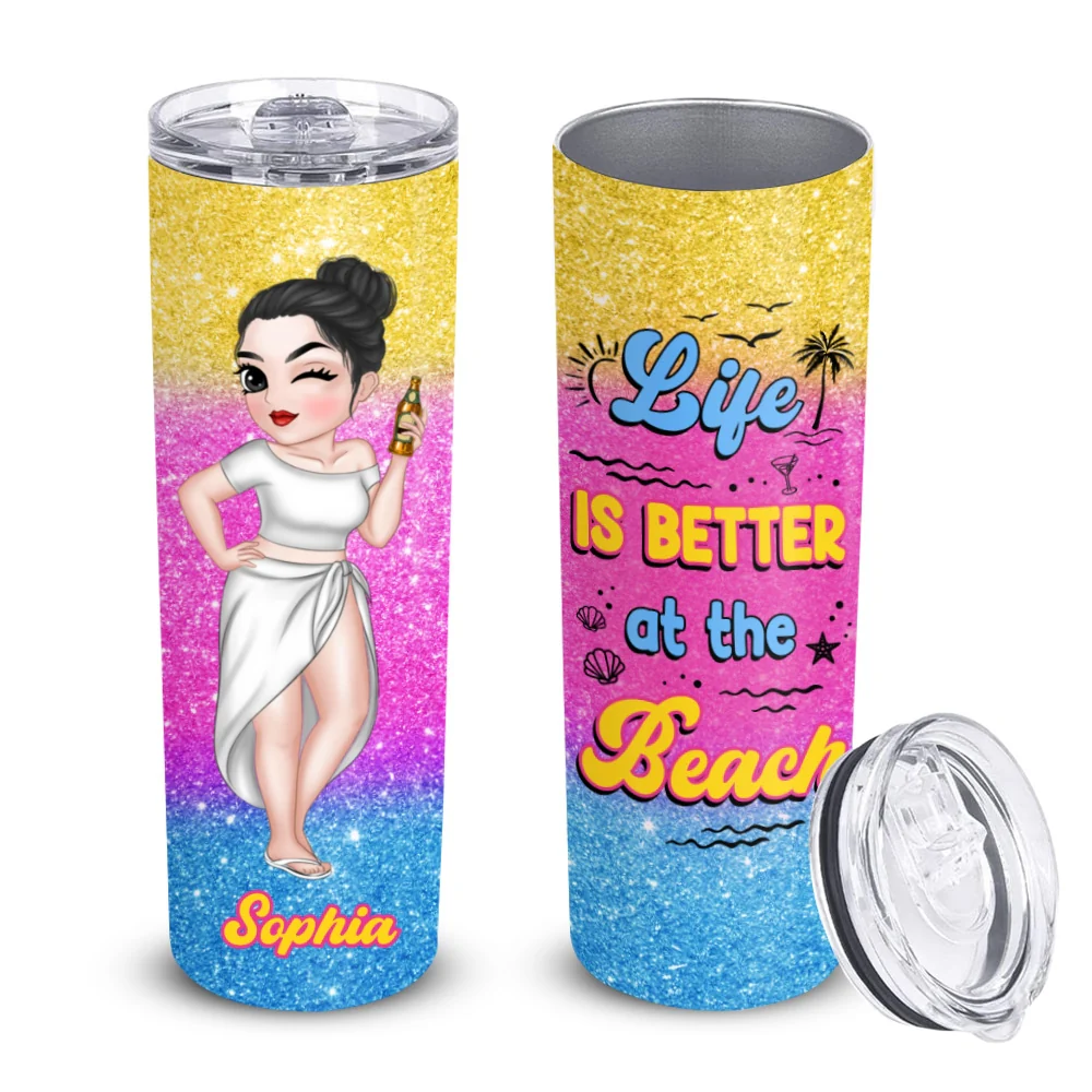 Better At The Beach - Personalized Custom Skinny Tumbler - Image 5