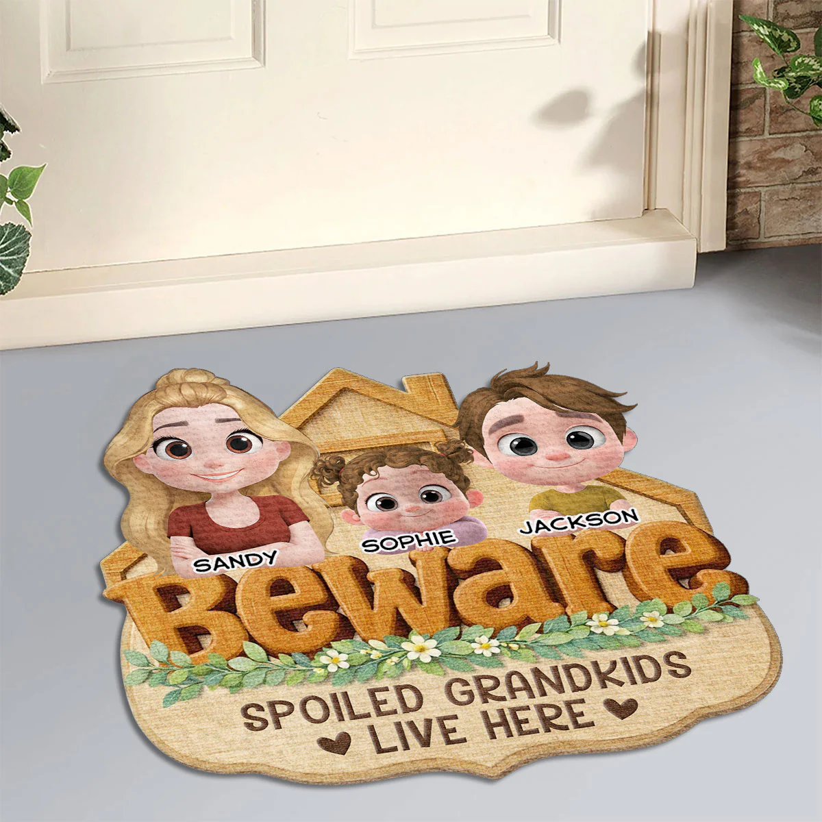 Beware My Spoiled Grandkids - Personalized Custom Doormat - Image 3