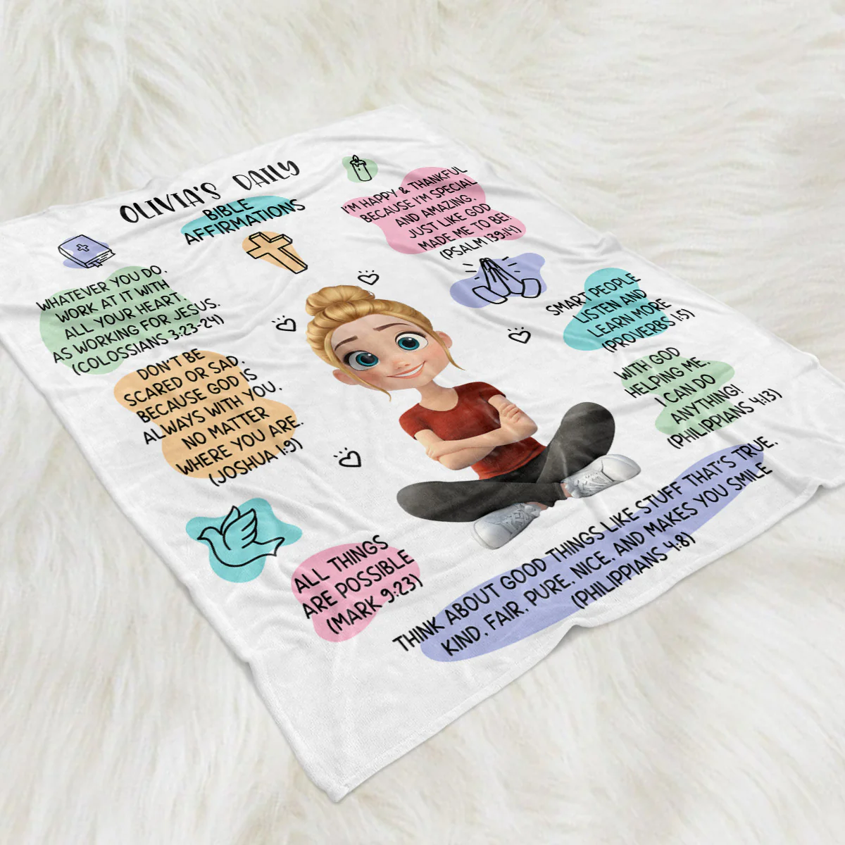 Bible Affirmations - Personalized Custom Fleece Blanket - Image 2