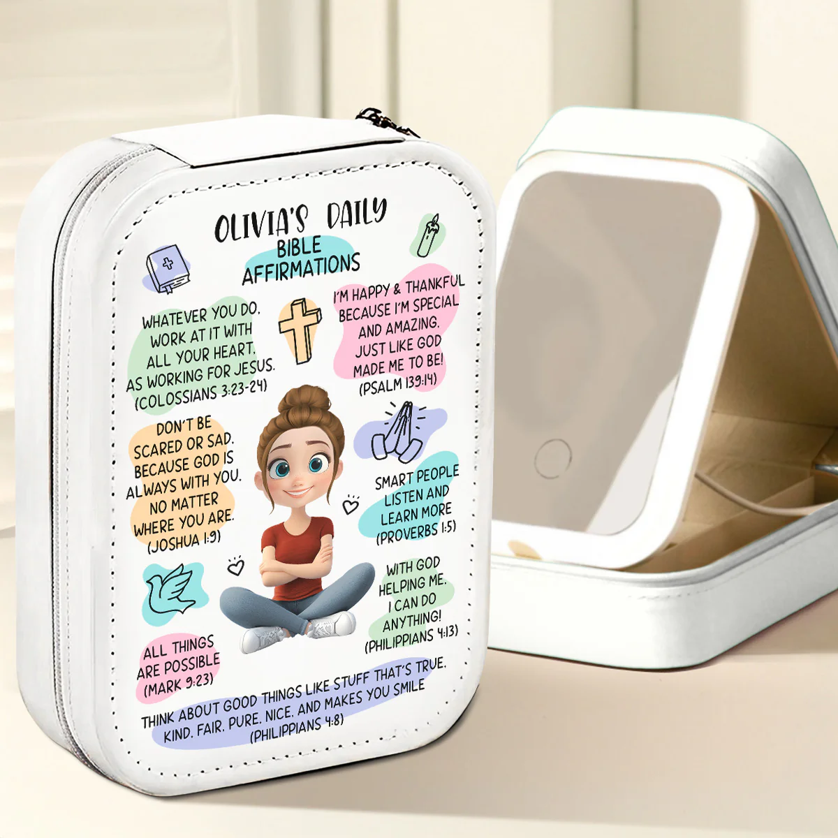 Bible Affirmations - Personalized Custom Jewelry Box With LED Mirror