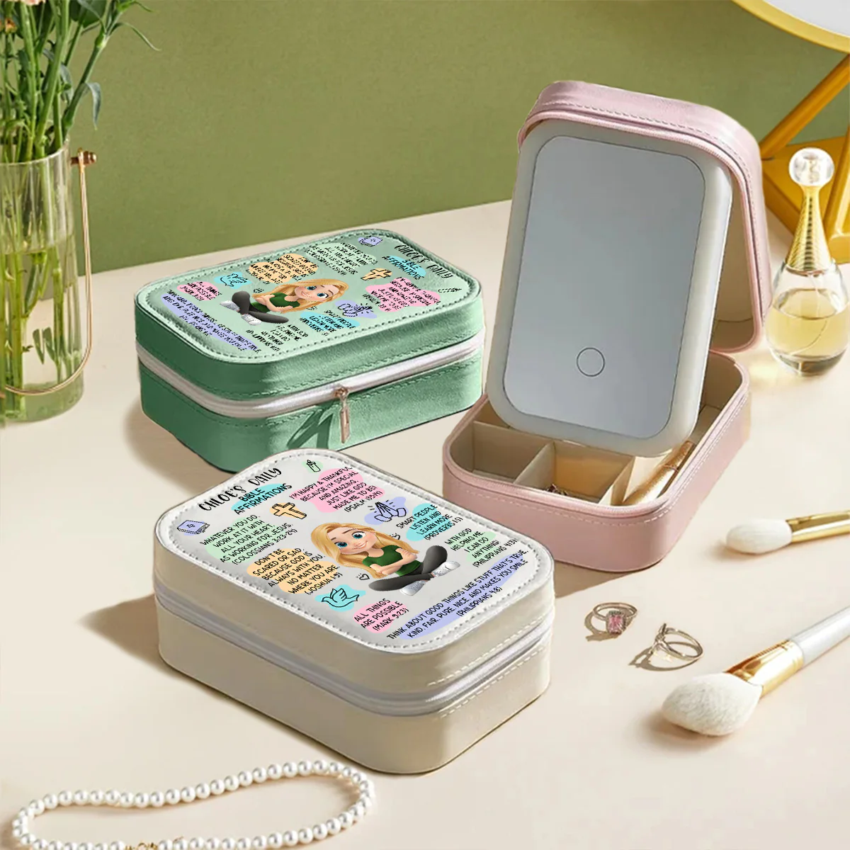 Bible Affirmations - Personalized Custom Jewelry Box With LED Mirror - Image 4