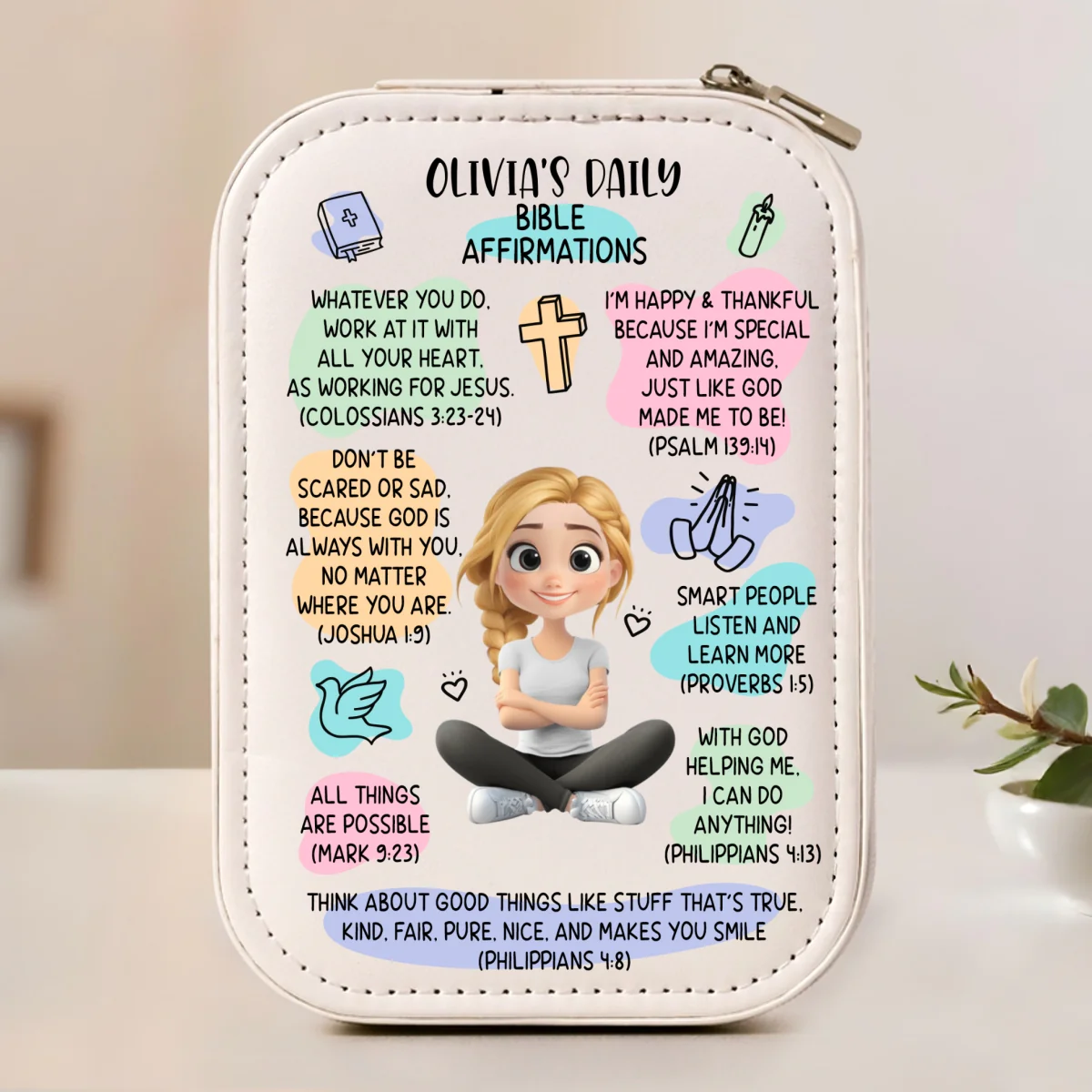 Bible Affirmations - Personalized Custom Jewelry Box With LED Mirror - Image 7