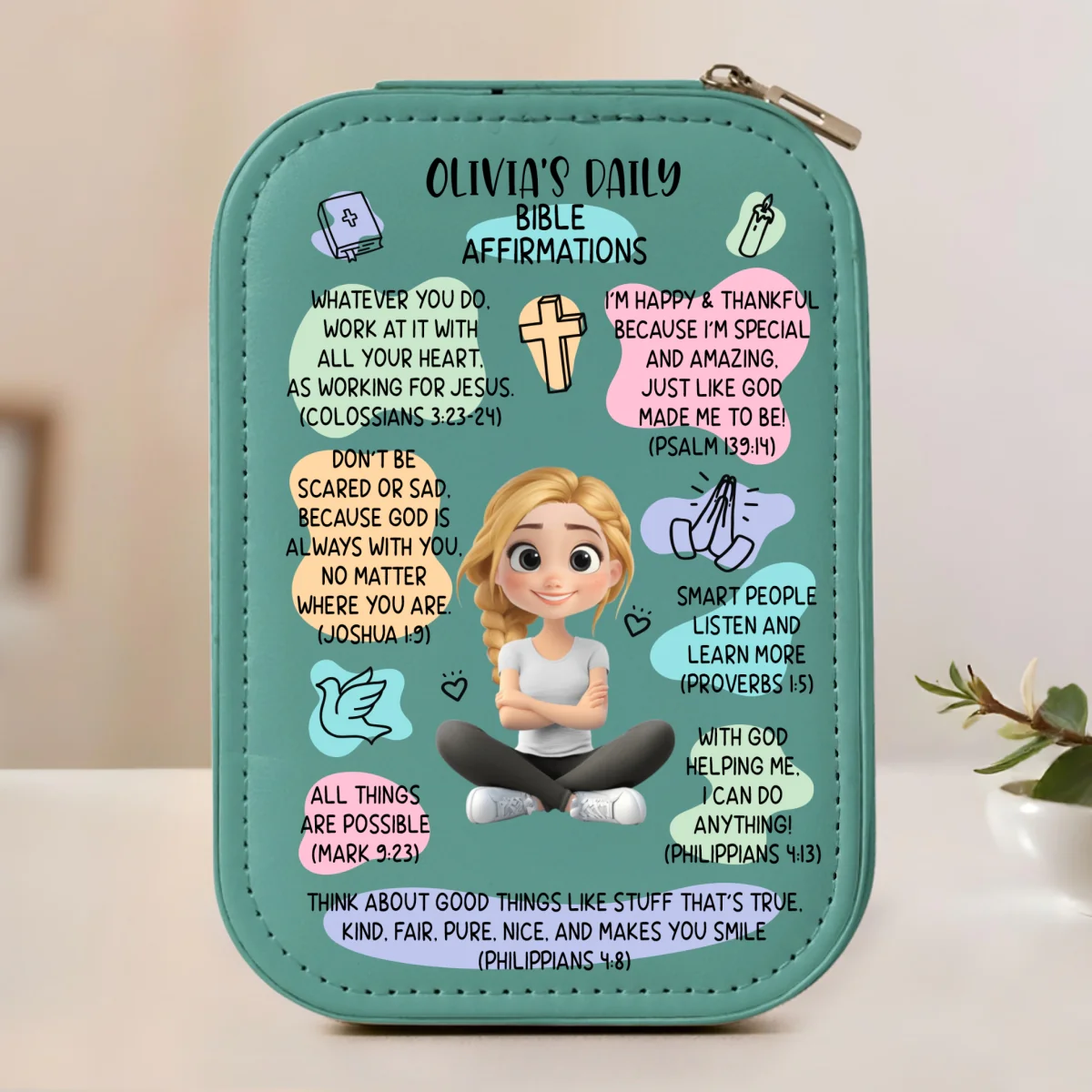 Bible Affirmations - Personalized Custom Jewelry Box With LED Mirror - Image 9