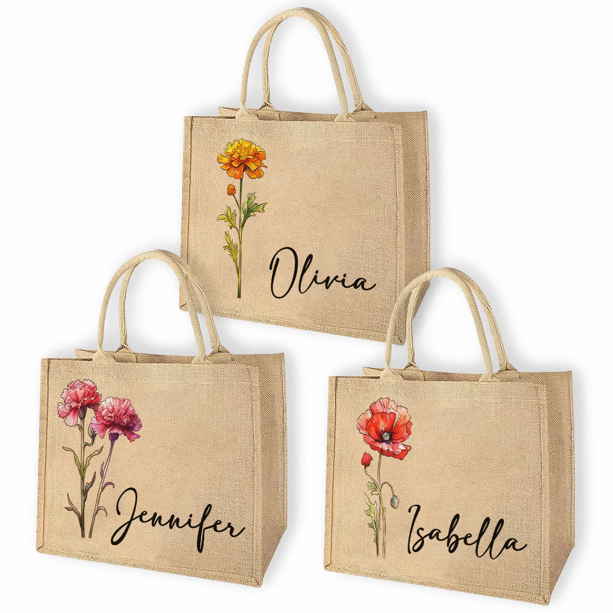 Birth Flower Beach - Personalized Custom Jute Tote Bag - Image 6