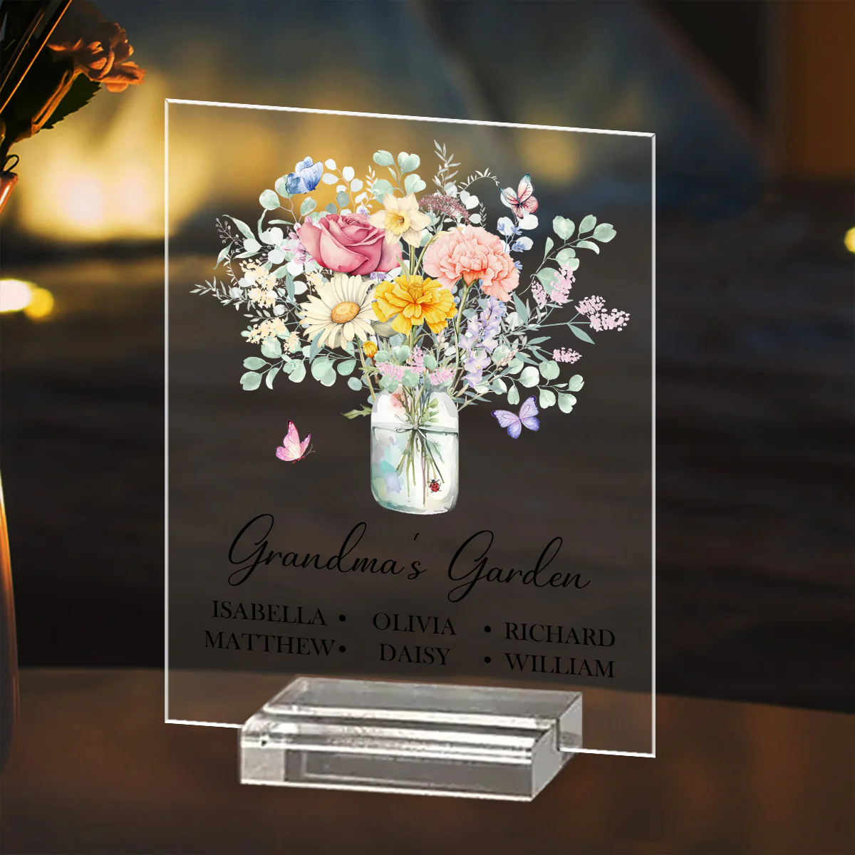 Birth Flower Grandma Bouquet - Personalized Custom Acrylic Plaque With Base - Image 4