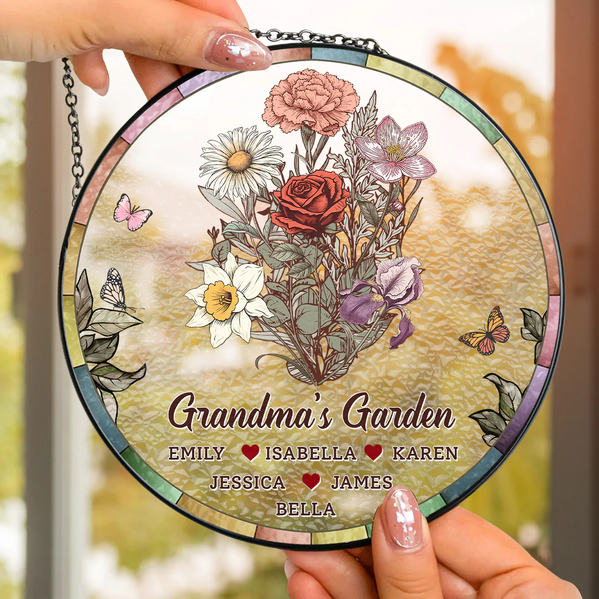 Birth Flower Grandma Garden - Personalized Custom Window Hanging Suncatcher - Image 2