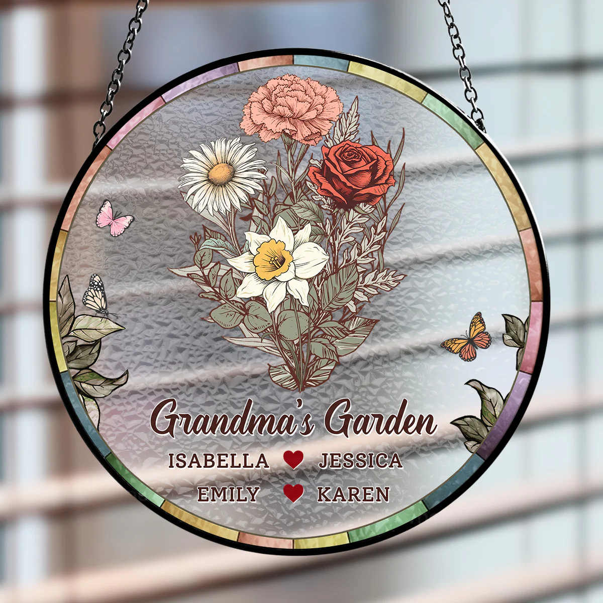 Birth Flower Grandma Garden - Personalized Custom Window Hanging Suncatcher - Image 3