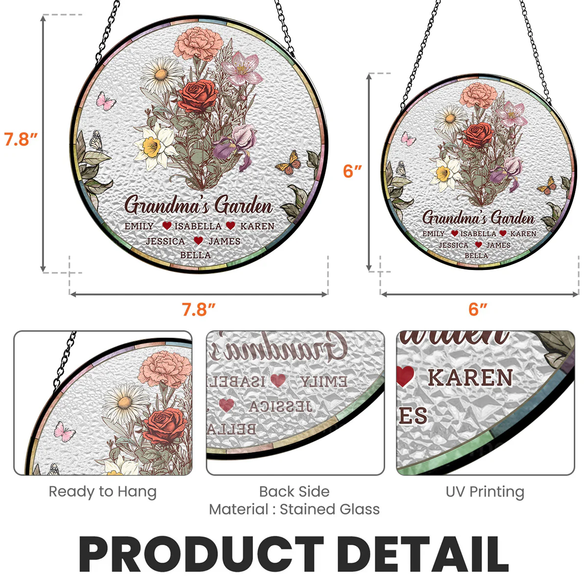 Birth Flower Grandma Garden - Personalized Custom Window Hanging Suncatcher - Image 6