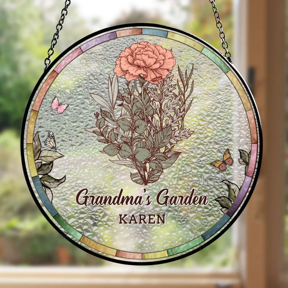 Birth Flower Grandma Garden - Personalized Custom Window Hanging Suncatcher - Image 7