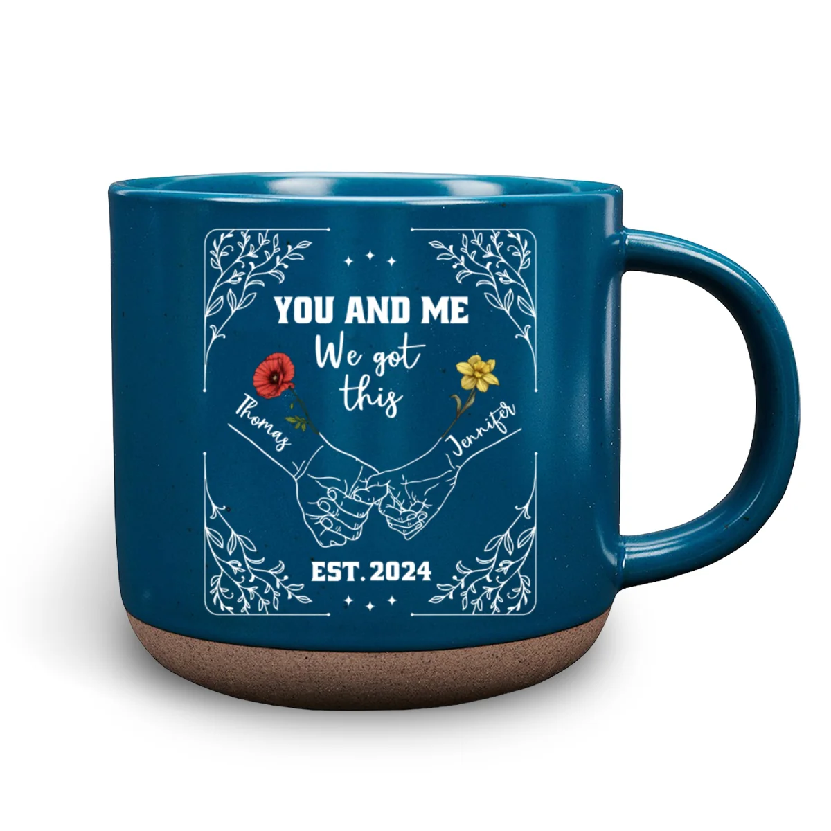 Birth Flower Hands In Hands - Personalized Custom Pottery Mug - Image 7