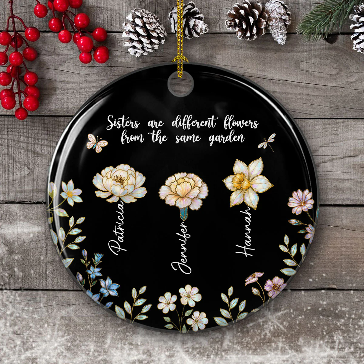 Birth Flower Sisters Are Different Flowers - Personalized Custom Ceramic Ornament - Image 3