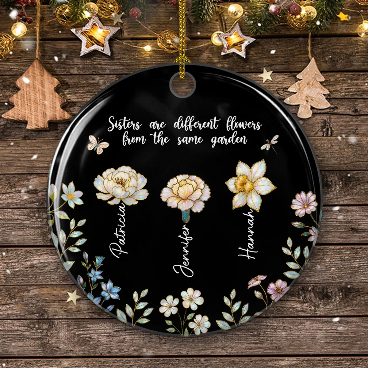 Birth Flower Sisters Are Different Flowers - Personalized Custom Ceramic Ornament - Image 4