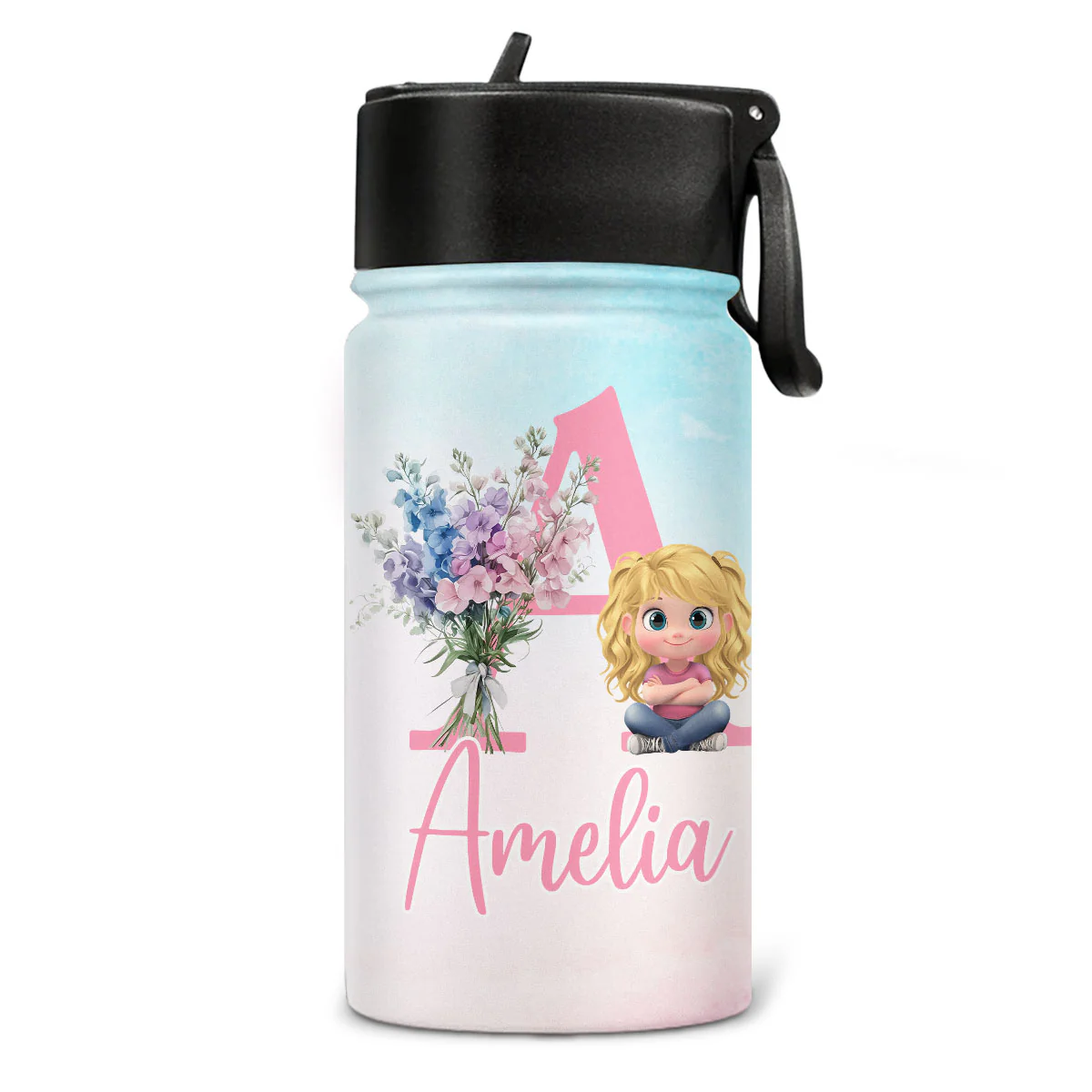 Birth Flower With Name - Personalized Custom Kids Water Bottle