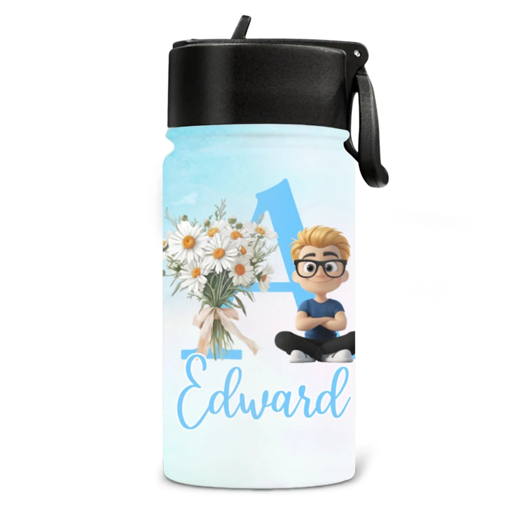 Birth Flower With Name - Personalized Custom Kids Water Bottle - Image 6