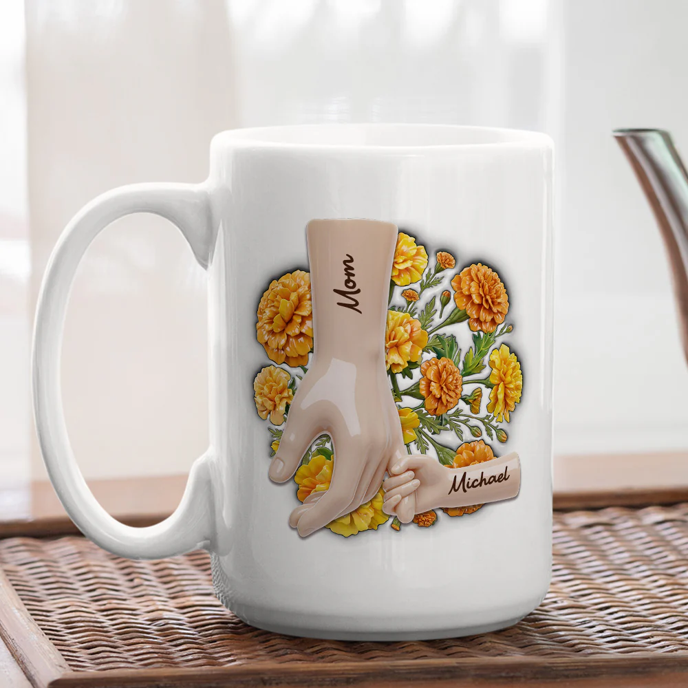 Birth Month Flower Mom Grandma Holds Hands - Personalized Custom 3D Inflated Effect Mug - Image 3