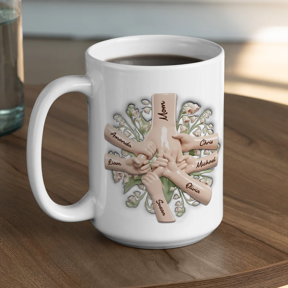 Birth Month Flower Mom Grandma Holds Hands - Personalized Custom 3D Inflated Effect Mug - Image 4