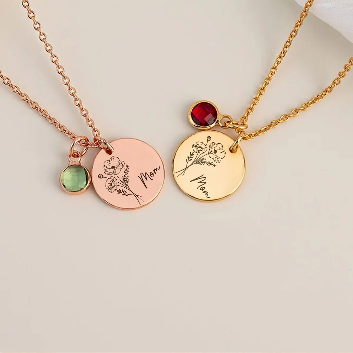 Birth Month Flower - Personalized Custom Birthstone Necklace - Image 2