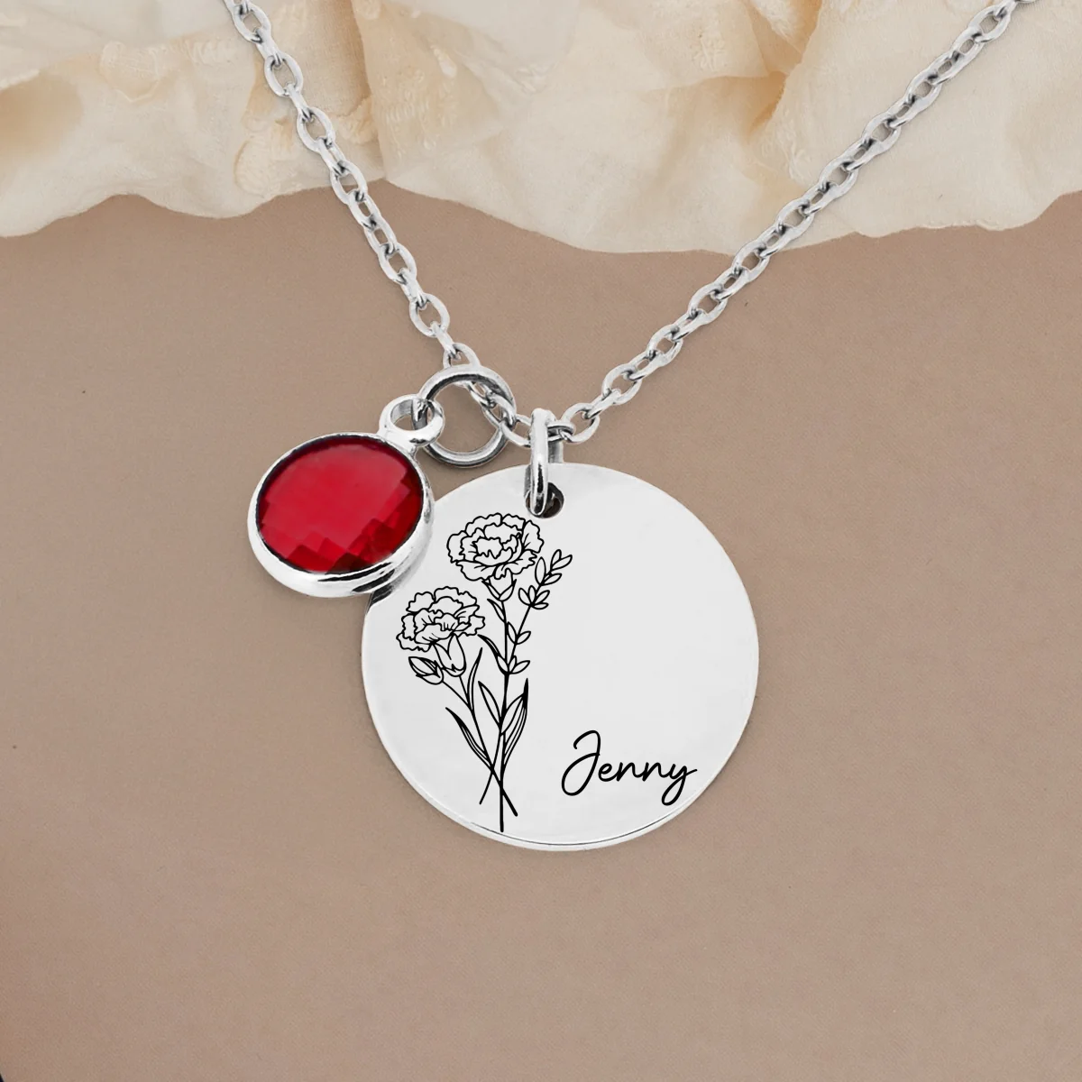 Birth Month Flower - Personalized Custom Birthstone Necklace - Image 8
