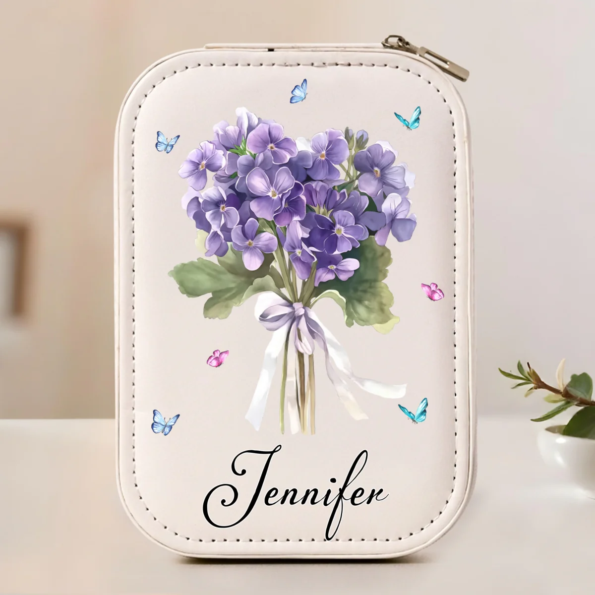Birth Month Flower - Personalized Custom Jewelry Box With LED Mirror - Image 7