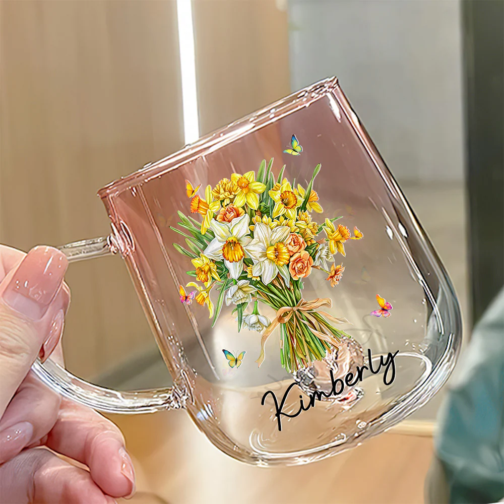 Birth Month Flower - Personalized Custom Pink Gradient Glass Mug - Image 3