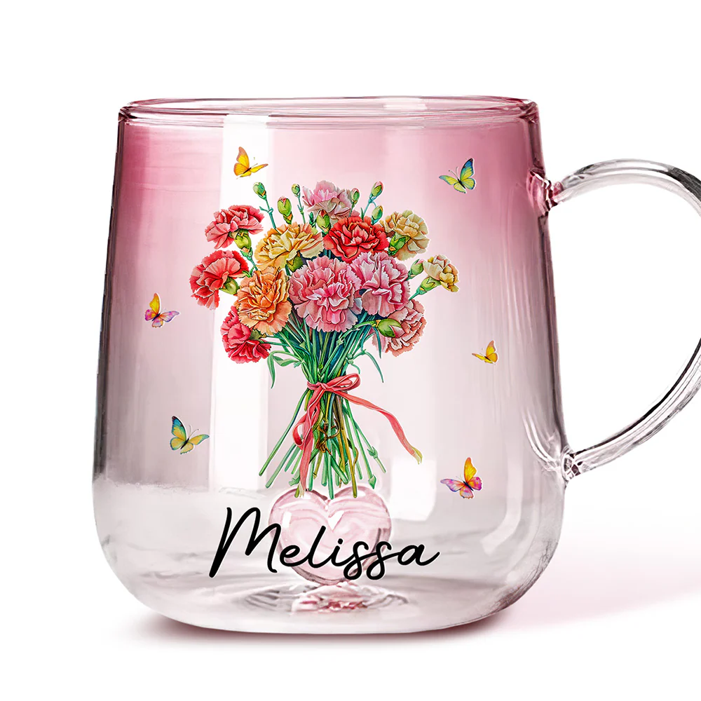 Birth Month Flower - Personalized Custom Pink Gradient Glass Mug - Image 4