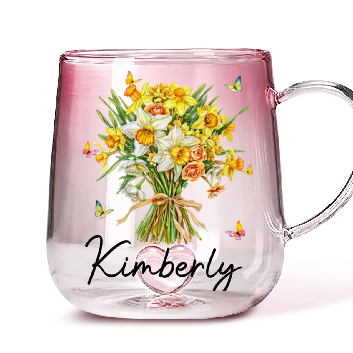 Birth Month Flower - Personalized Custom Pink Gradient Glass Mug - Image 6