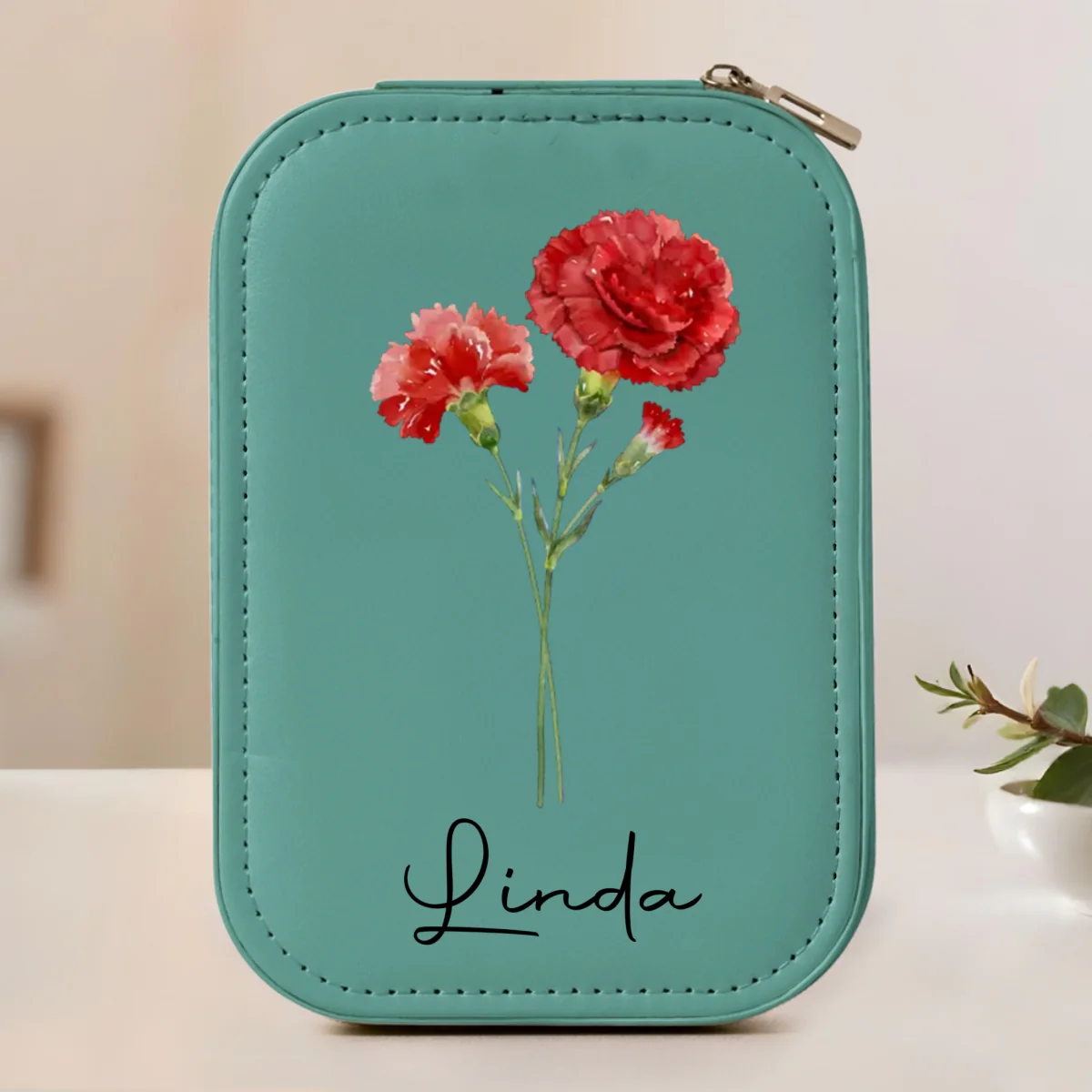 Birth Month Flower Version 2 - Personalized Custom Jewelry Box With LED Mirror - Image 5