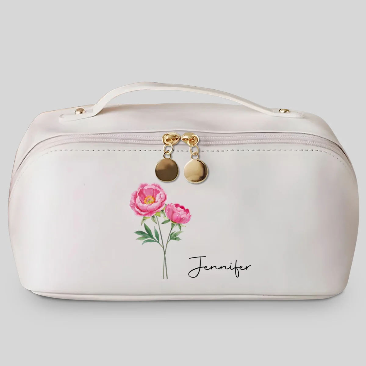 Birth Month Flower Version 2 - Personalized Custom Leather Makeup Bag - Image 6