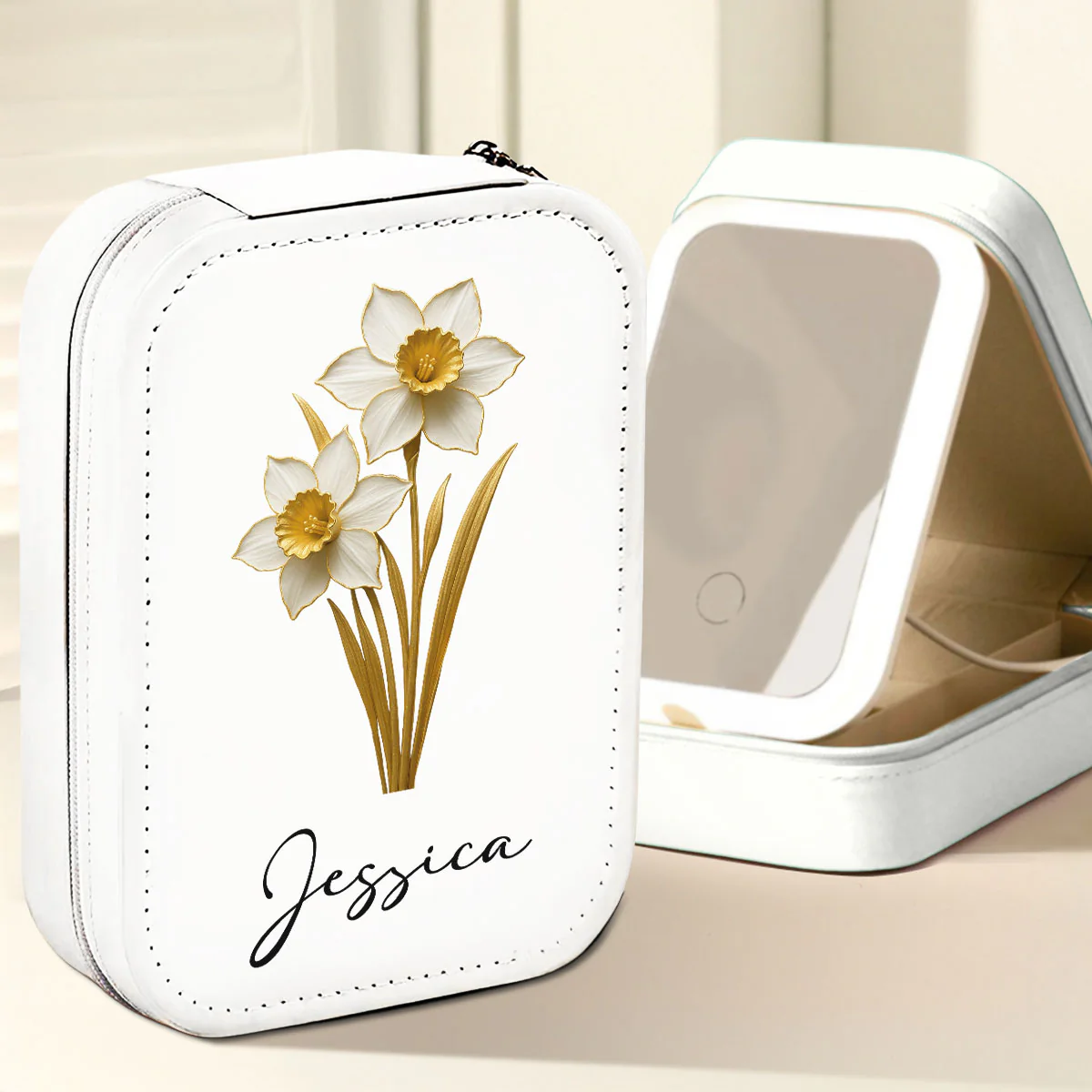 Birth Month Flower Version 3 - Personalized Custom Jewelry Box With LED Mirror