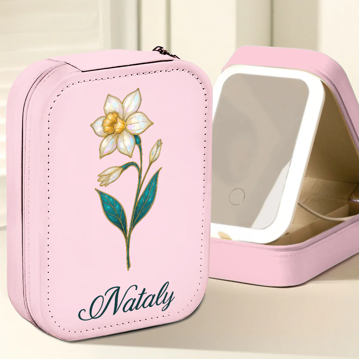 Birth Month Flower Version 4 - Personalized Custom Jewelry Box With LED Mirror