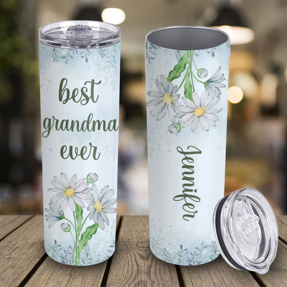 Birthflower Mom Grandma - Personalized Custom Skinny Tumbler - Image 3