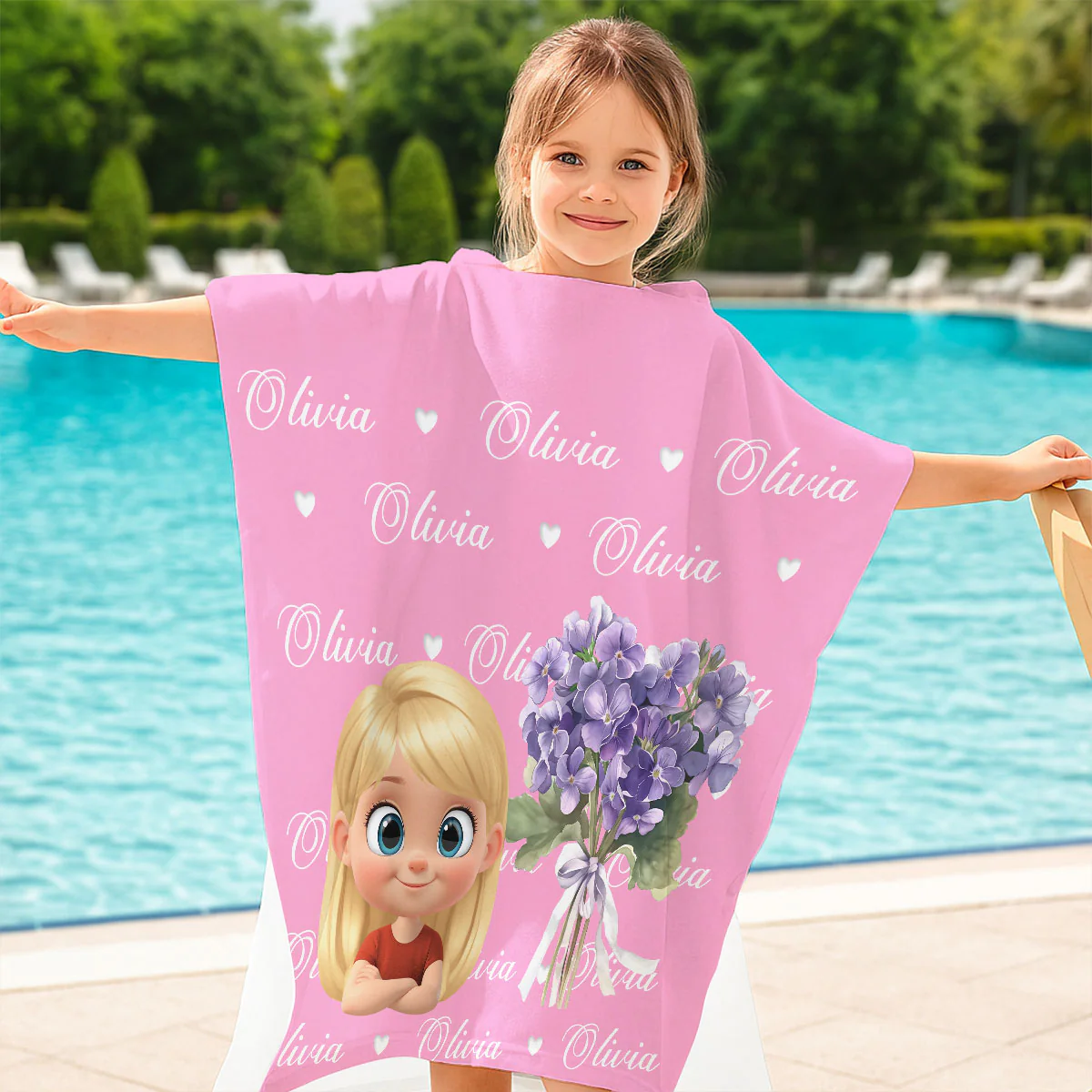 Birthmonth Flower - Personalized Custom Hooded Beach Towel - Image 4